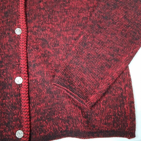 Vintage Cardigan Sweater Women Red Black Chess Knight Silver Button Up Knit - Picture 13 of 15